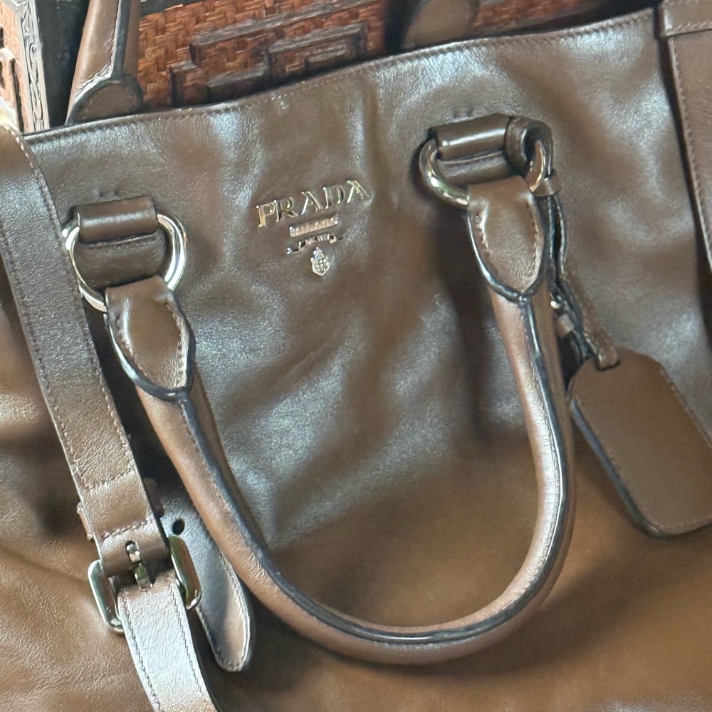 Prada Brown Leather Tote with Top Handles